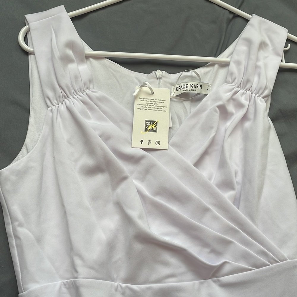 Cute white tea length A-line dress, NWT
